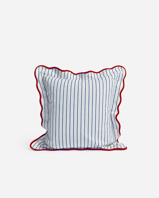 Coastal Americana Wavy Trim Throw Pillow - Patriotic Beach House Accent Pillow, Coastal Living Room Decor