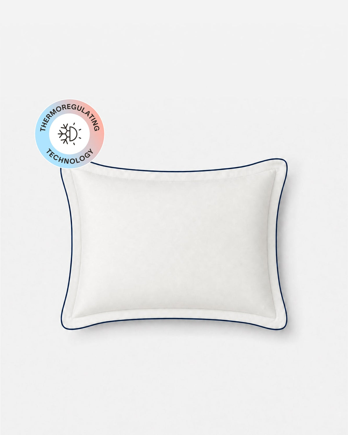 Porto white pillowcase with midnight blue piping and a temperature-regulating technology badge