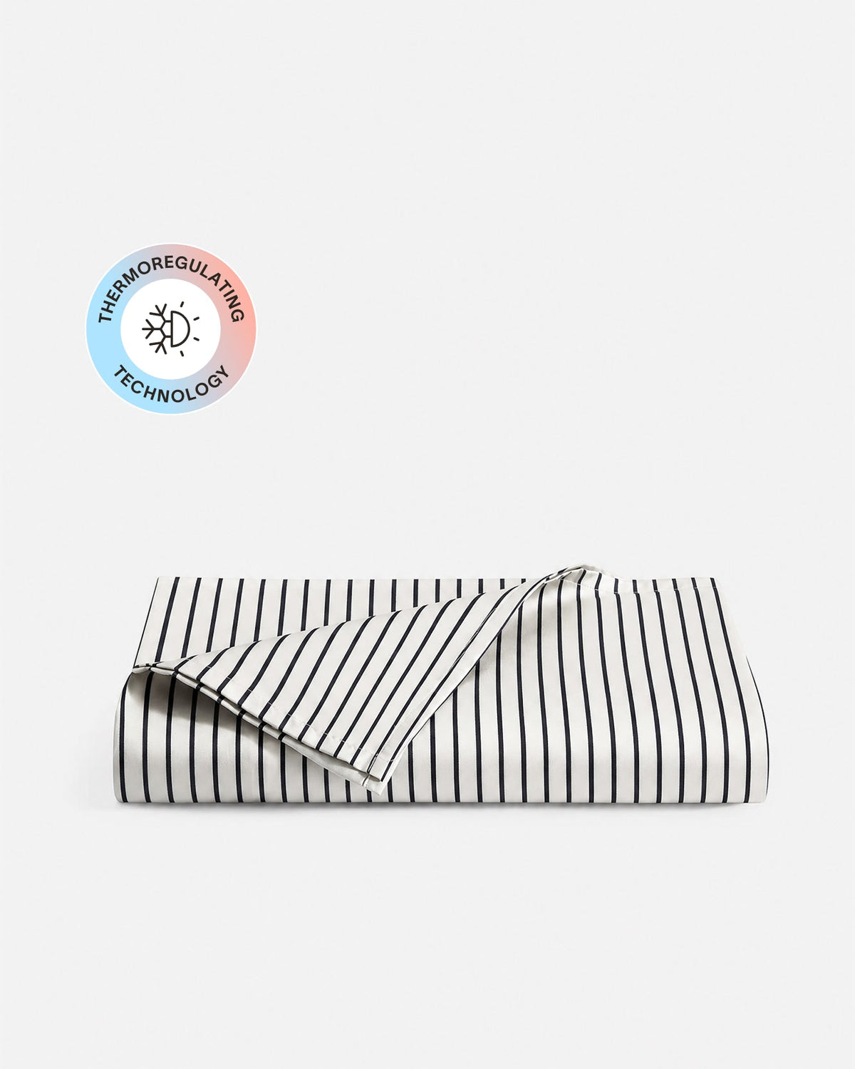 Folded Porto striped cooling top sheet with a temperature-regulating technology badge