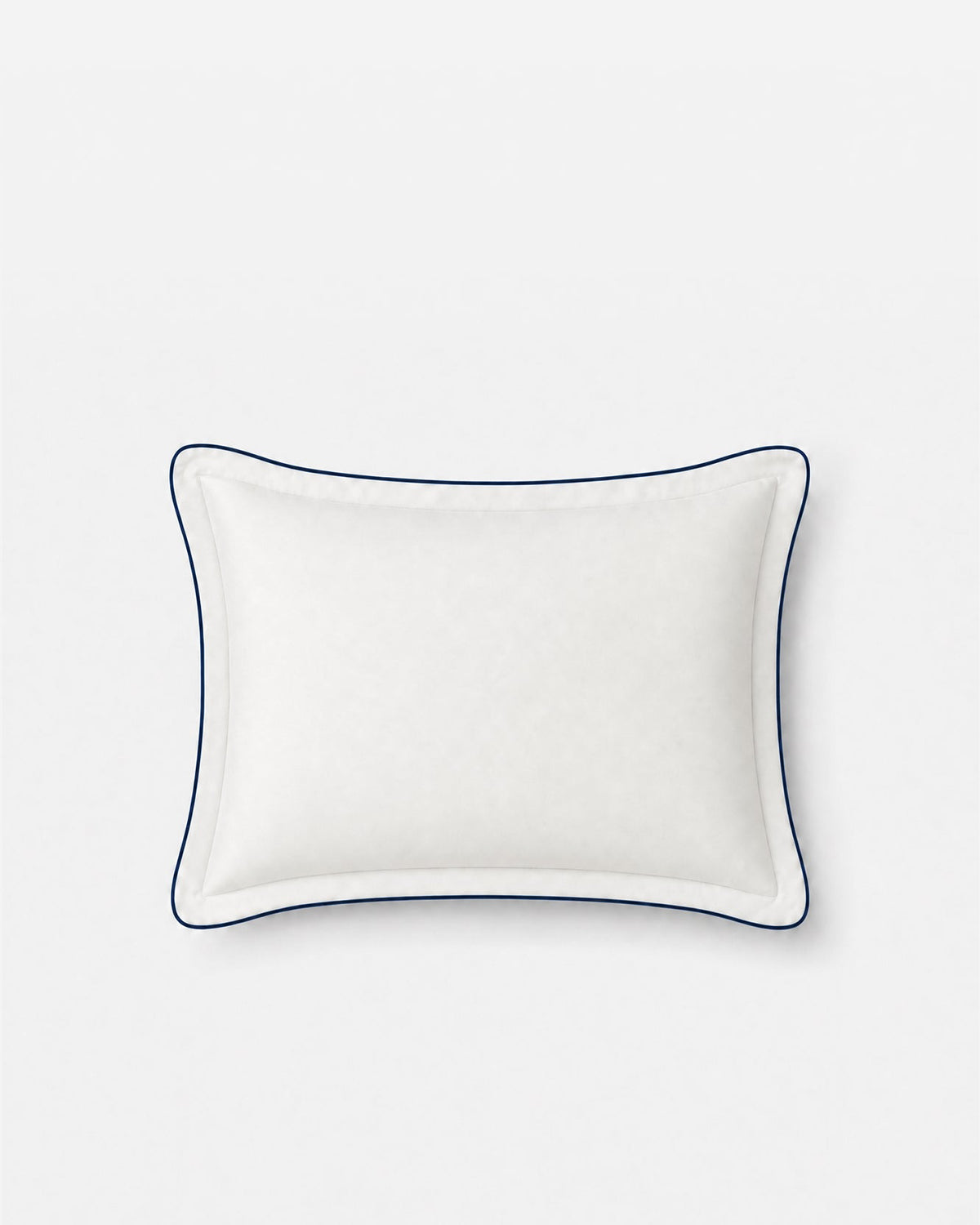Front view of a Porto white bamboo viscose cooling pillowcase with midnight blue piping