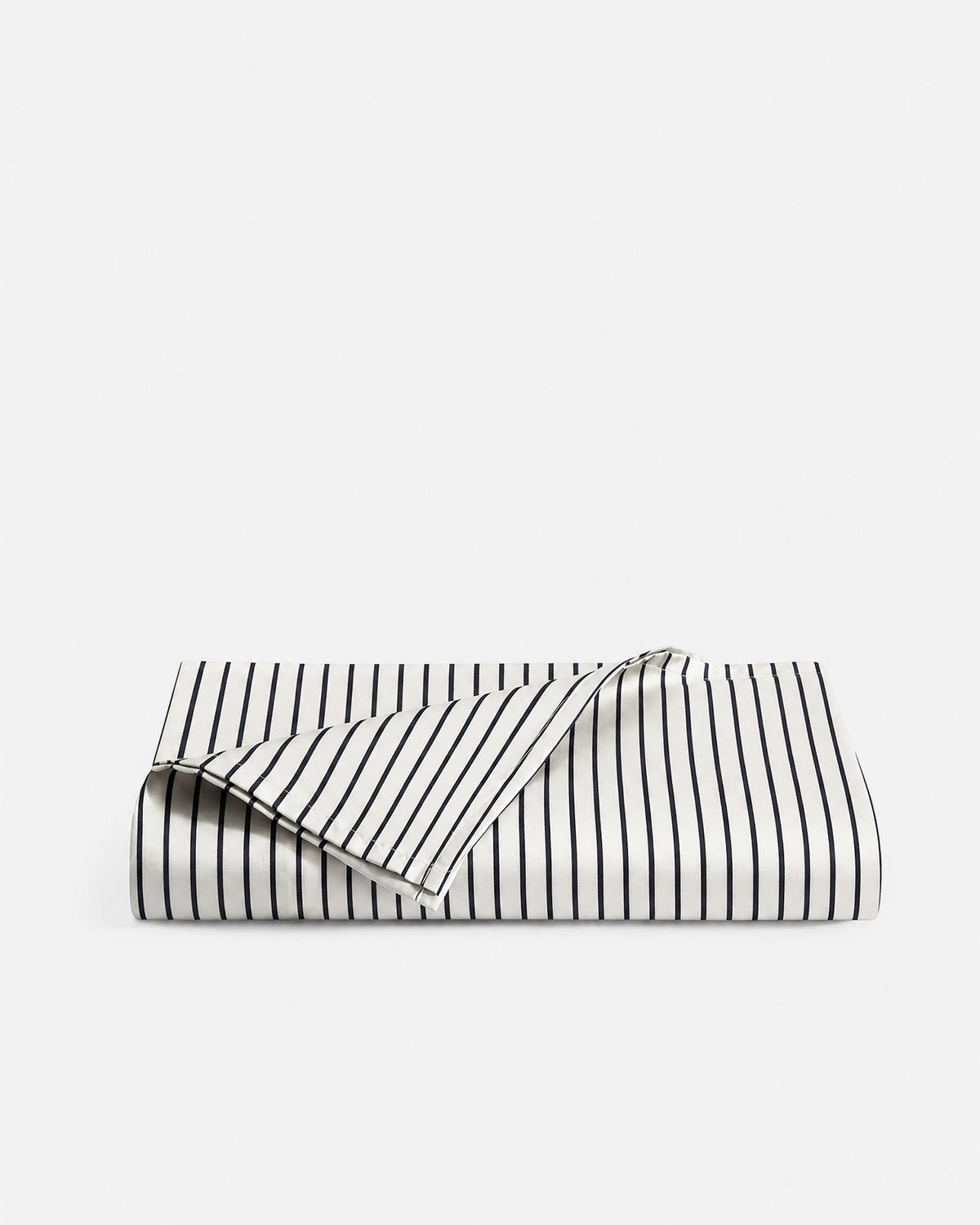 Folded Porto bamboo viscose cooling top sheet in white with midnight blue stripes
