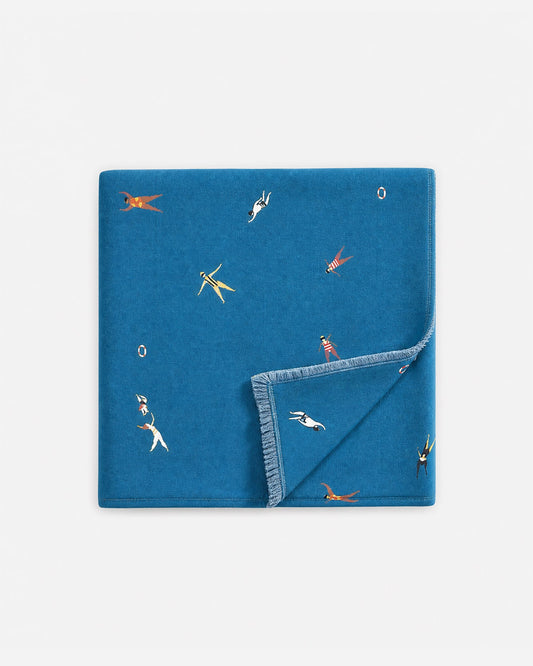 Riviera Lightweight Beach Blanket - Coastal Cotton Swimmer Print Blanket, Beach House Outdoor Entertaining