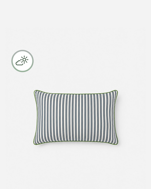 Striped Outdoor Small Lumbar Pillow - Coastal Water-Resistant Patio Pillow, Beach House Outdoor Decor