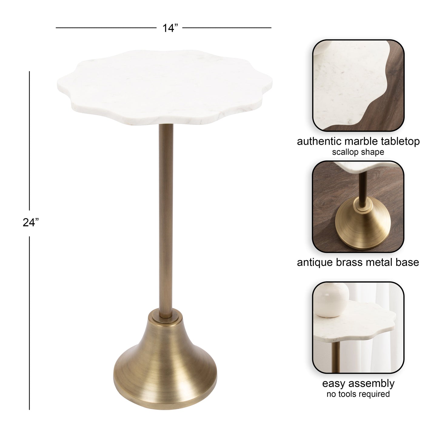 Sanzo Scalloped Marble and Metal Table