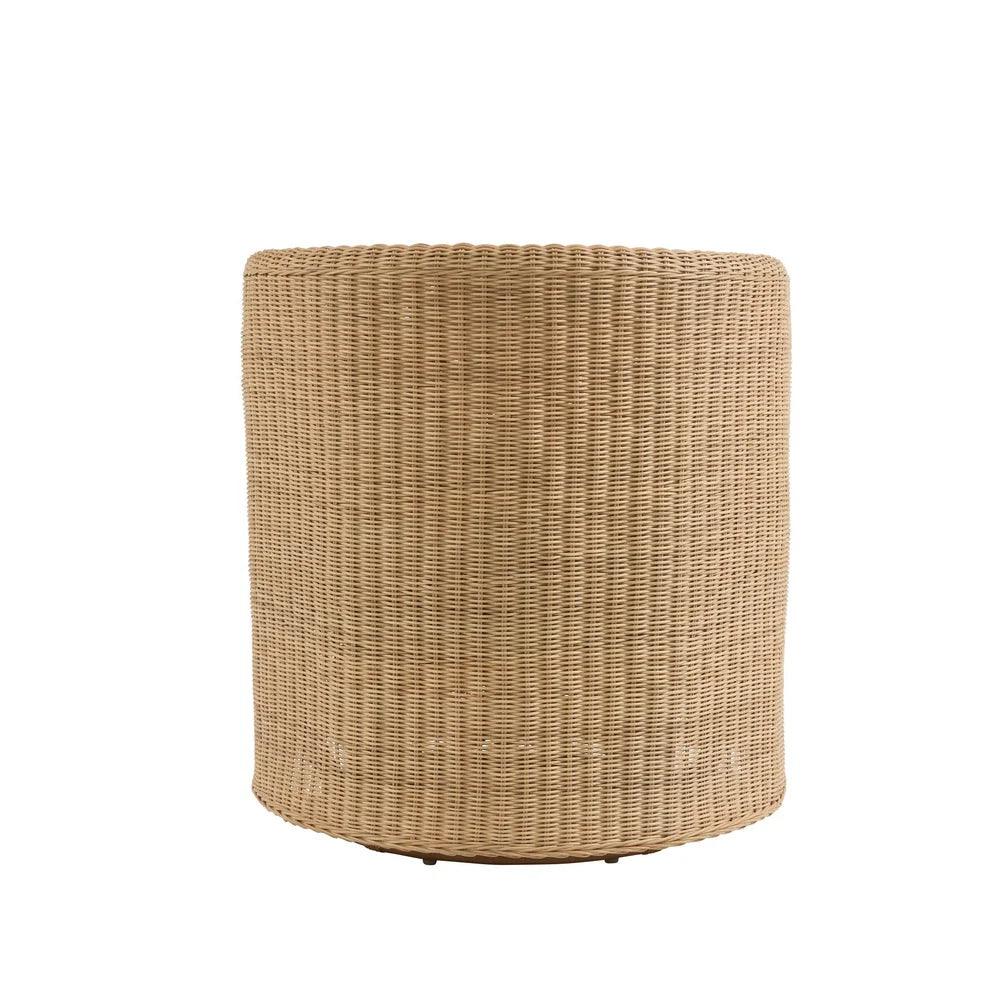 a round wicker basket on a white background