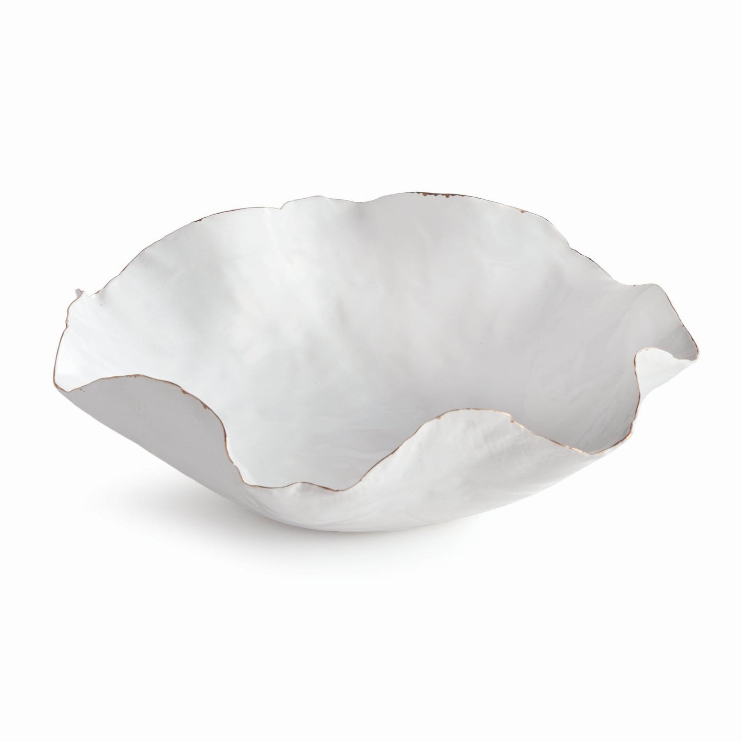 white ceramic wavy bowl with gold edge