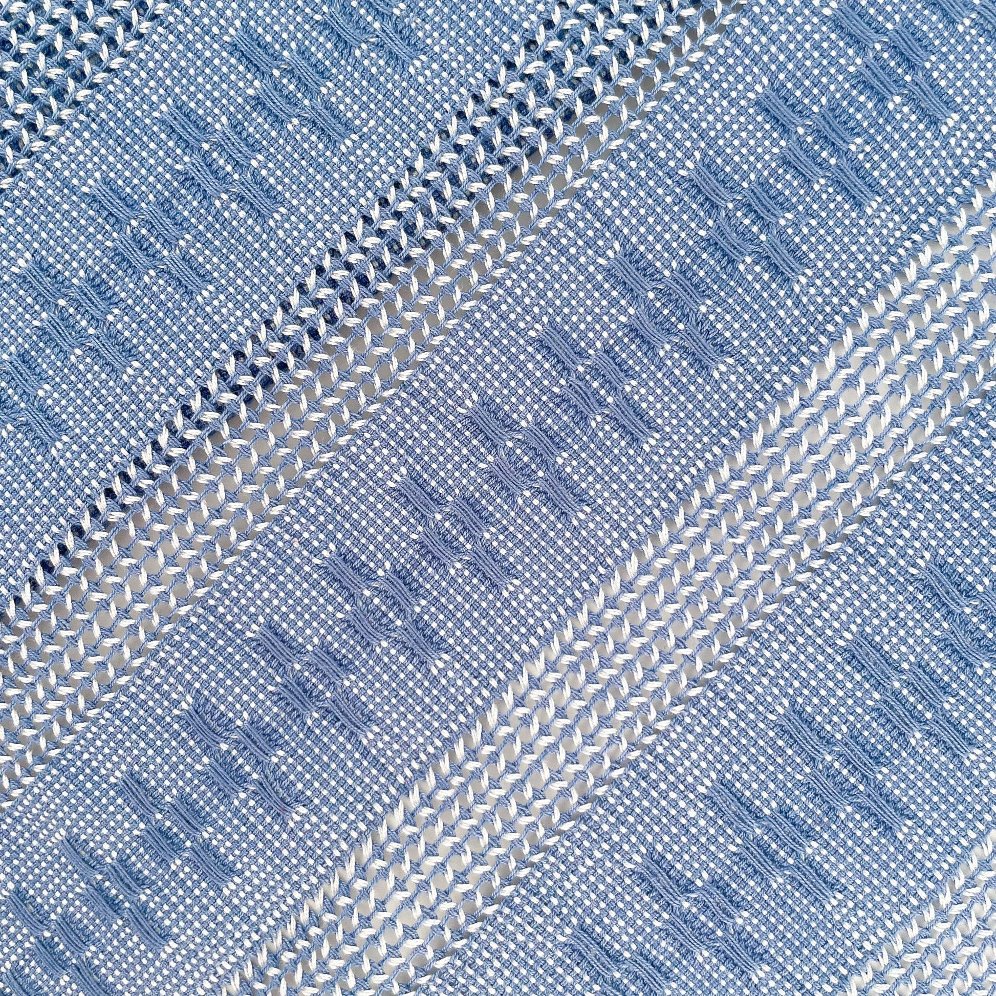 close up of blue table runner