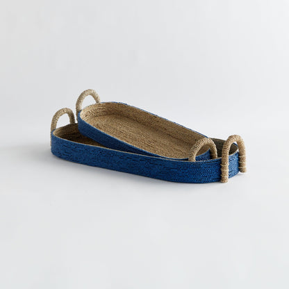a blue tray with handles on a white background