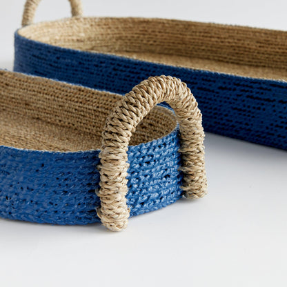 two baskets with handles made of jute and jute