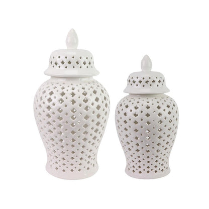 Round white porcelain decorative jar with finial lid