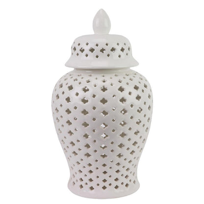White porcelain jar with pierced lattice design