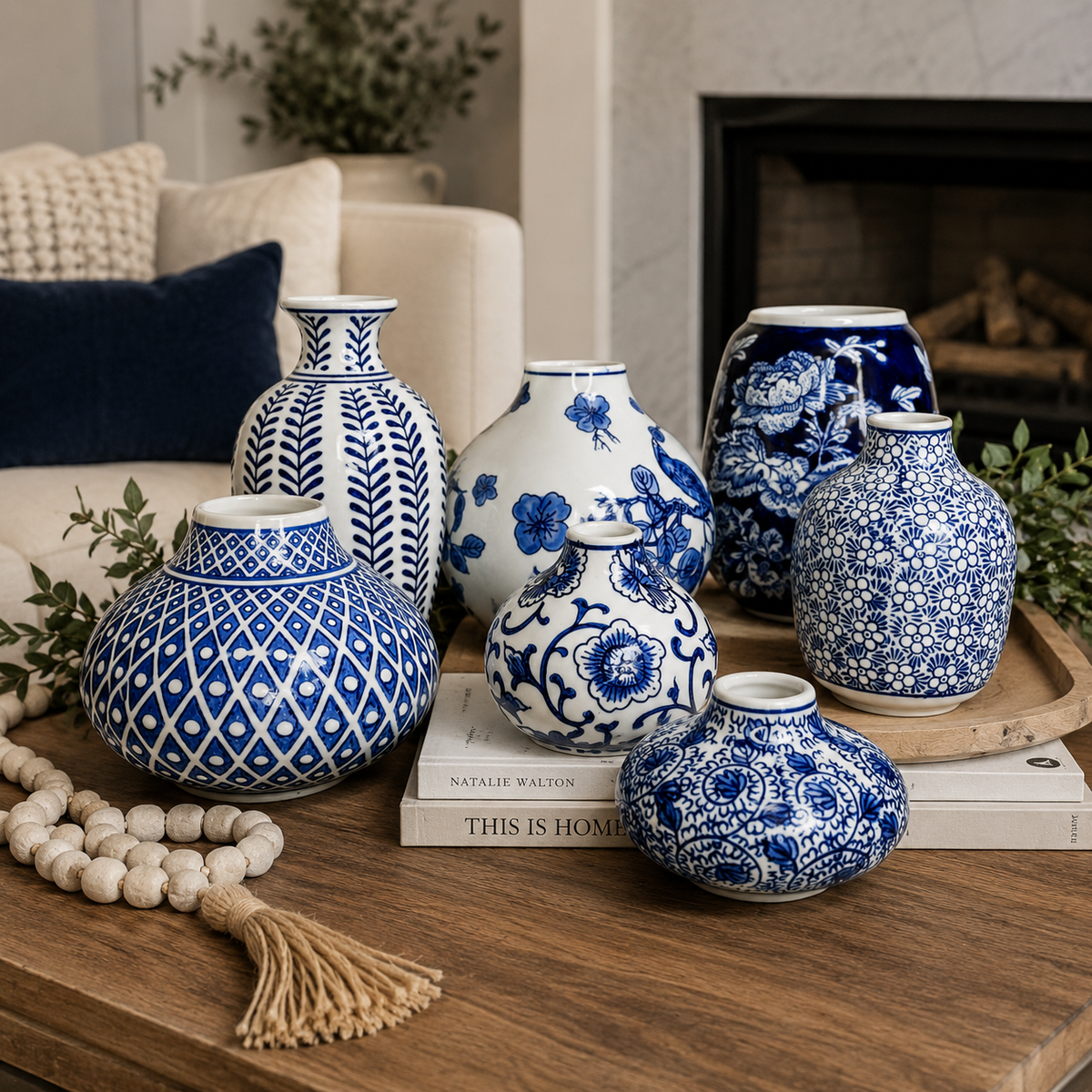 Samira Blue & White Chinoiserie Vases