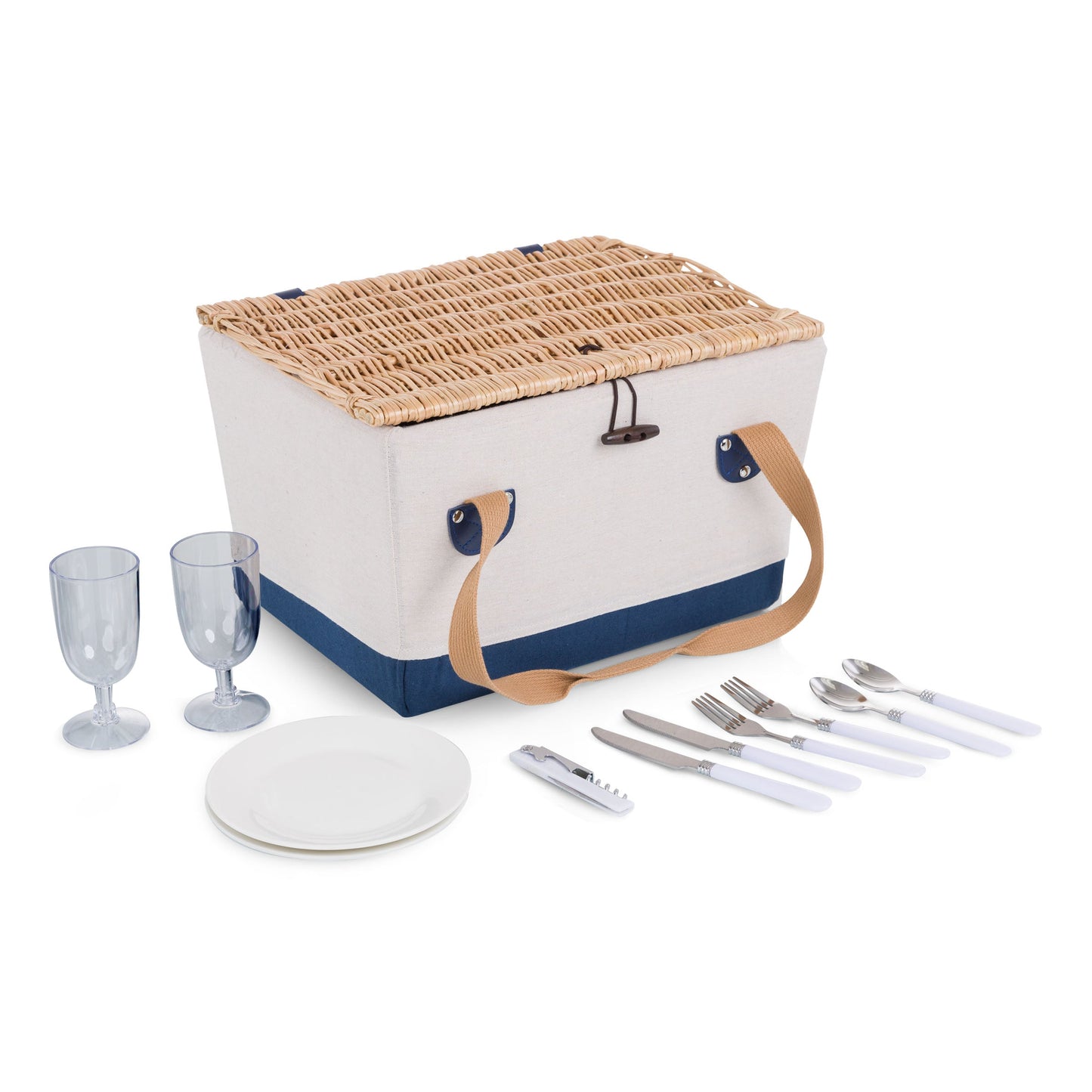 Boardwalk Picnic Basket for 2 - Coastal Handwoven Wine & Cheese Set, Beach House Romantic Gift