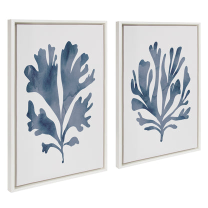 Sylvie Sophisticated Neutral Coral Blue 1 and 2 Framed Canvas Art Set by The Creative Bunch Studio