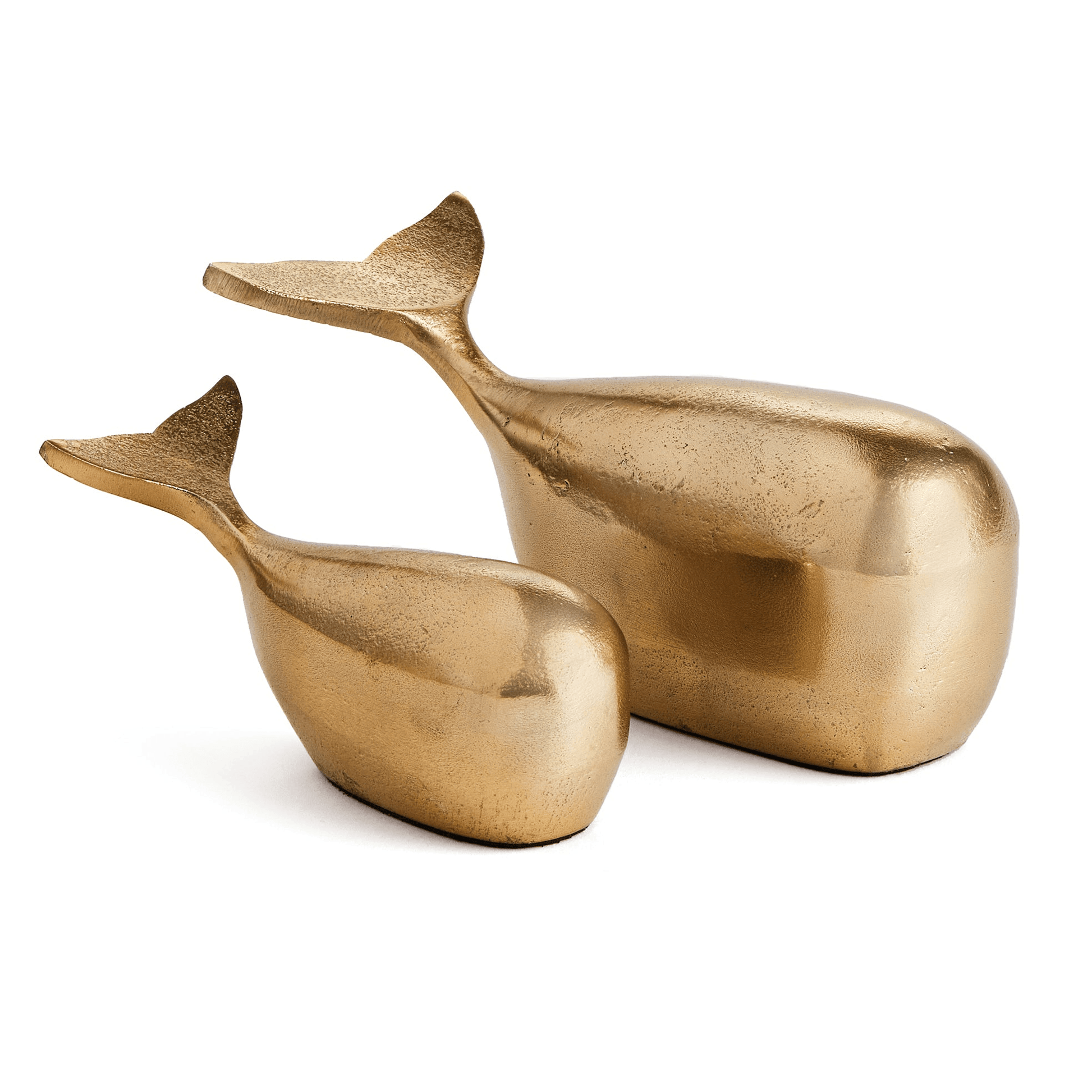 a pair of gold colored metal fish sculptures