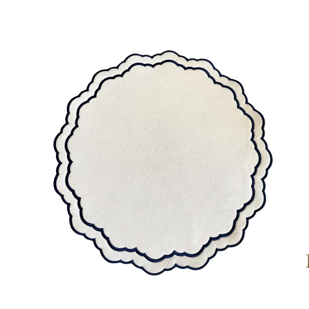 Scarlet, White & Navy Embroidered Faux Leather Placemats