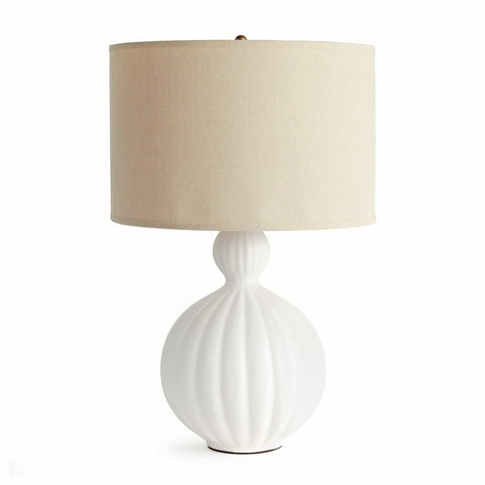 white ceramic lamp with linen shade