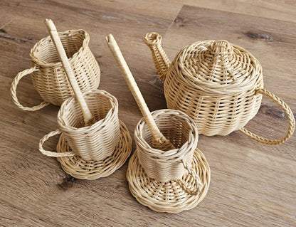 Natural Rattan Wicker Tea Party Play Set for Kids