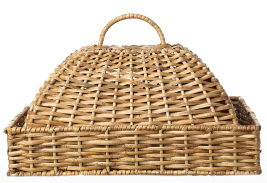 wicker serving tray with dome cover