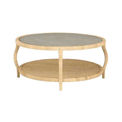 a round coffee table with a glass top