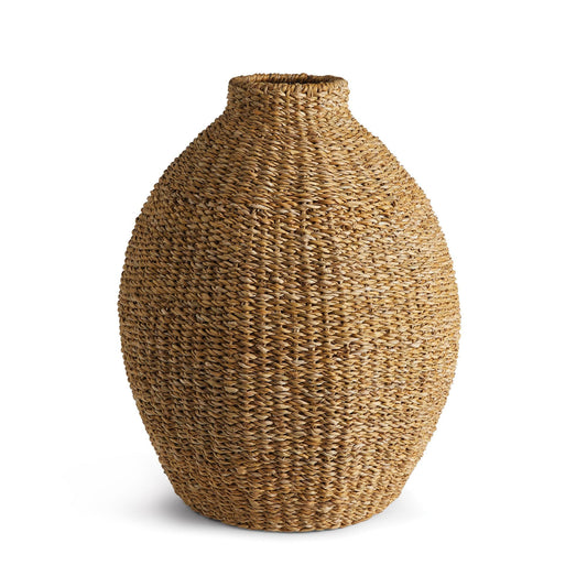 a wicker vase on a white background