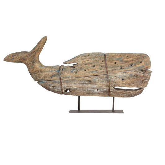 wooden whale on stand