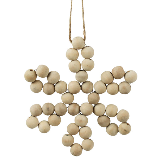 snowflake ornament made of wood beads