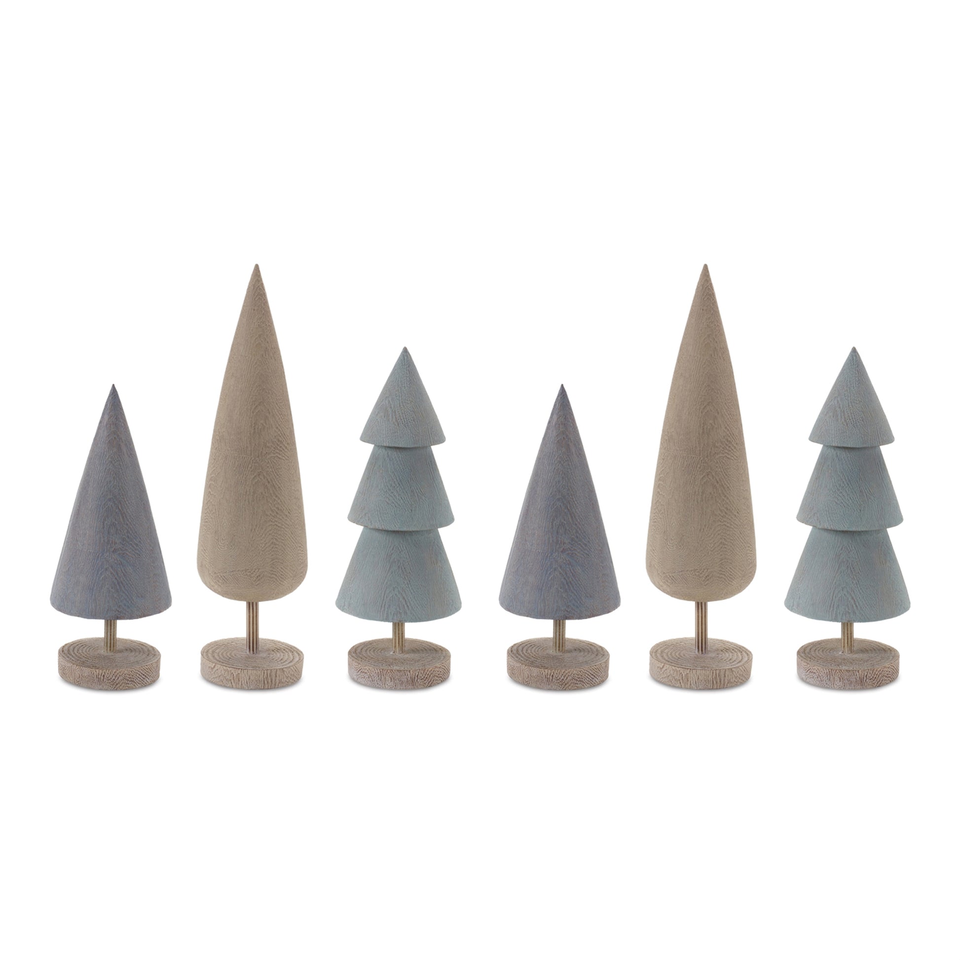 six wooden christmas trees