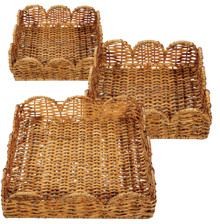 set of three scalloped wicker baskets