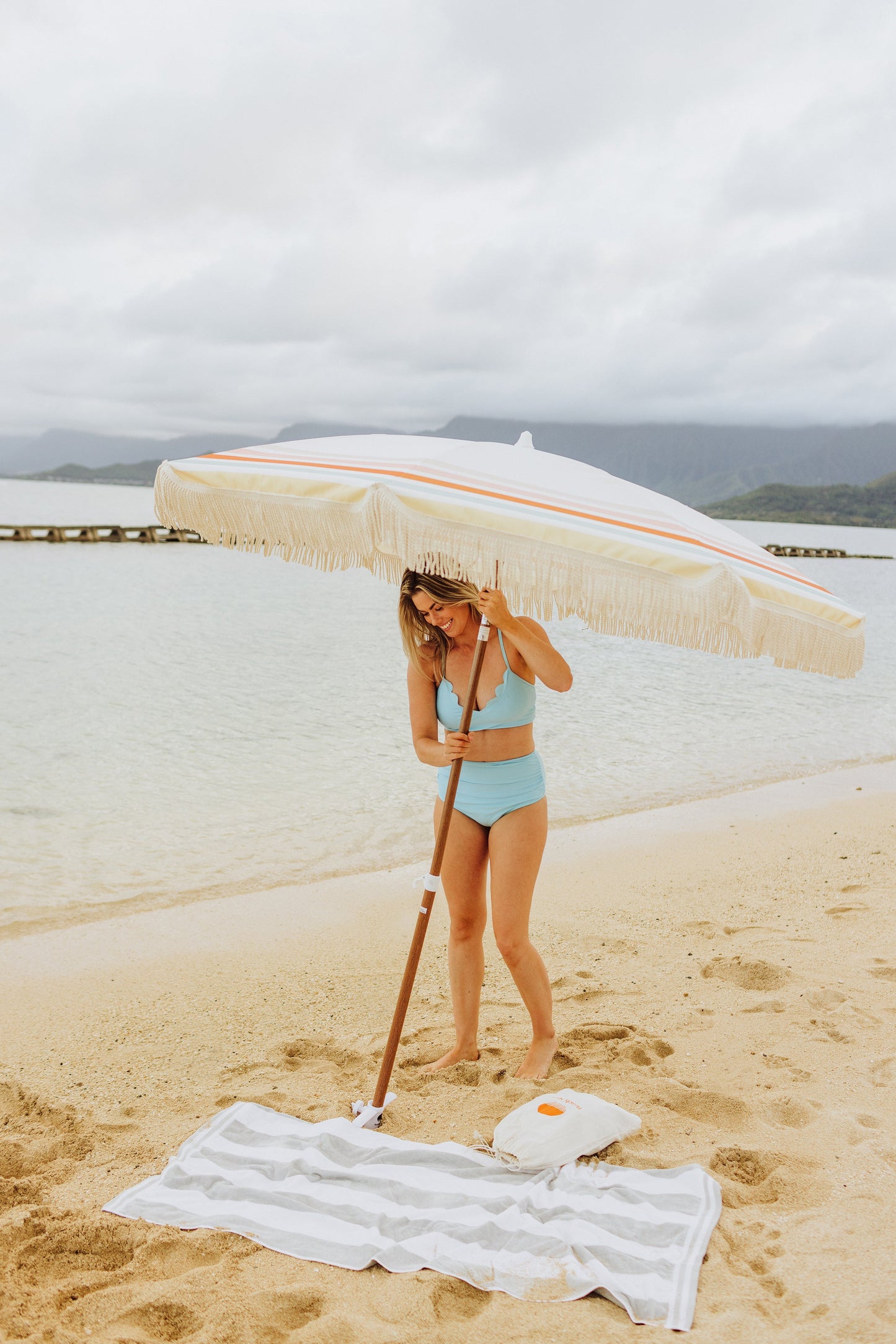 Summerland 6.5 ft. Portable Beach Umbrella - Coastal UV 50+ Sun Shade, Beach House Outdoor Entertaining