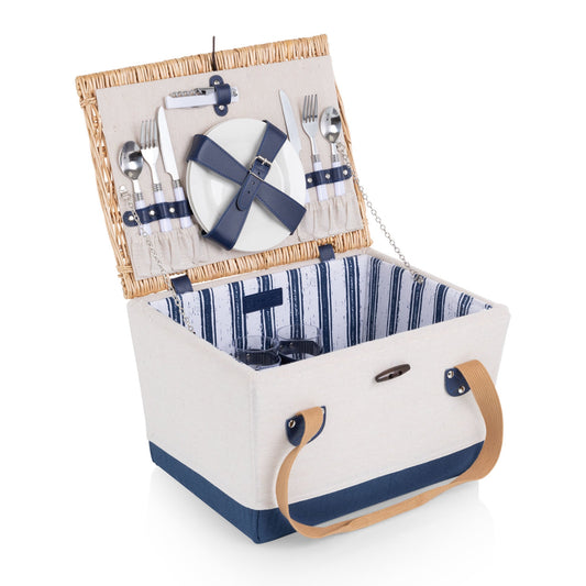 Boardwalk Picnic Basket for 2 - Coastal Handwoven Wine & Cheese Set, Beach House Romantic Gift