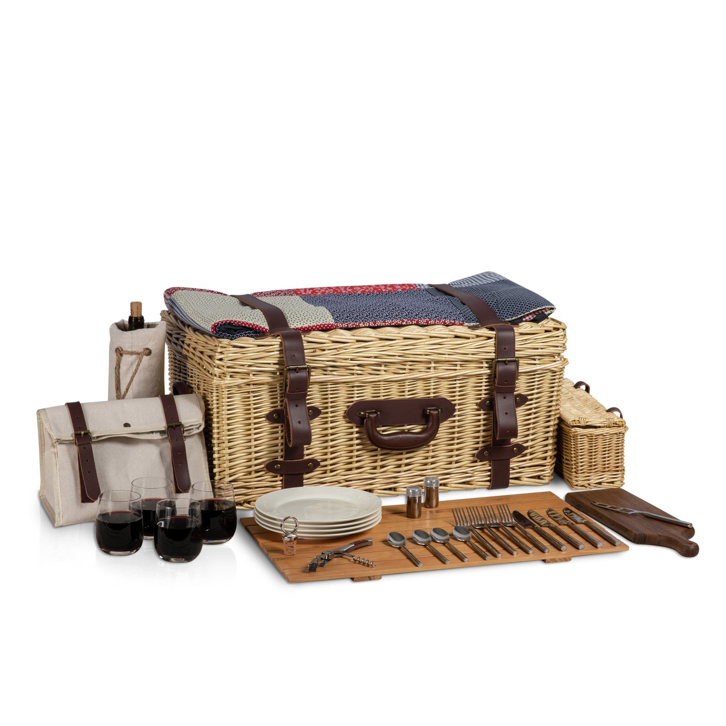 Charleston Luxury Picnic Basket for 4 - Coastal Heirloom Wicker Entertaining Set, Beach House Gift